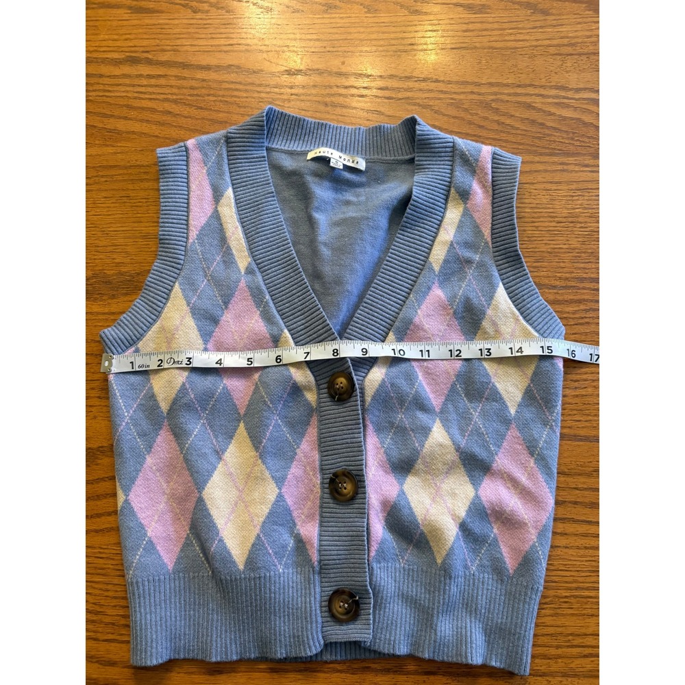 Haute Monde Argyle Sweater Vest Blue V-Neck Preppy Y2K Schoolgirl Size Small - Picture 6 of 8